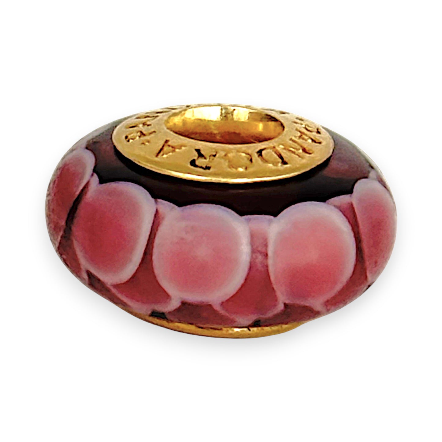 GOLD DEAL | 14ct (14K) Gold Core Pandora Murano Charm - Glass Pink Lotus