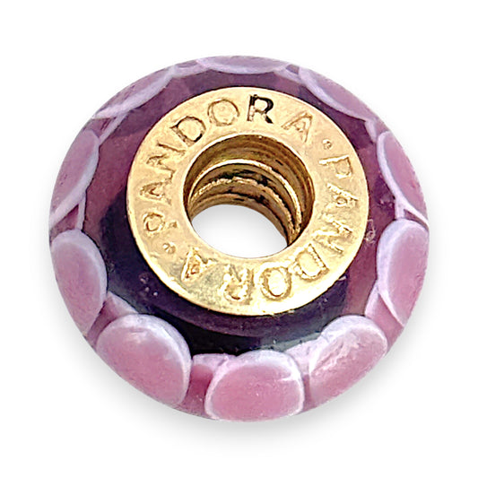 GOLD DEAL | 14ct (14K) Gold Core Pandora Murano Charm - Glass Pink Lotus