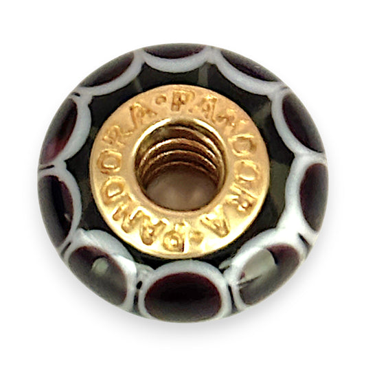 GOLD DEAL | 14ct (14K) Gold Core Pandora Murano Charm - Black/White Lotus