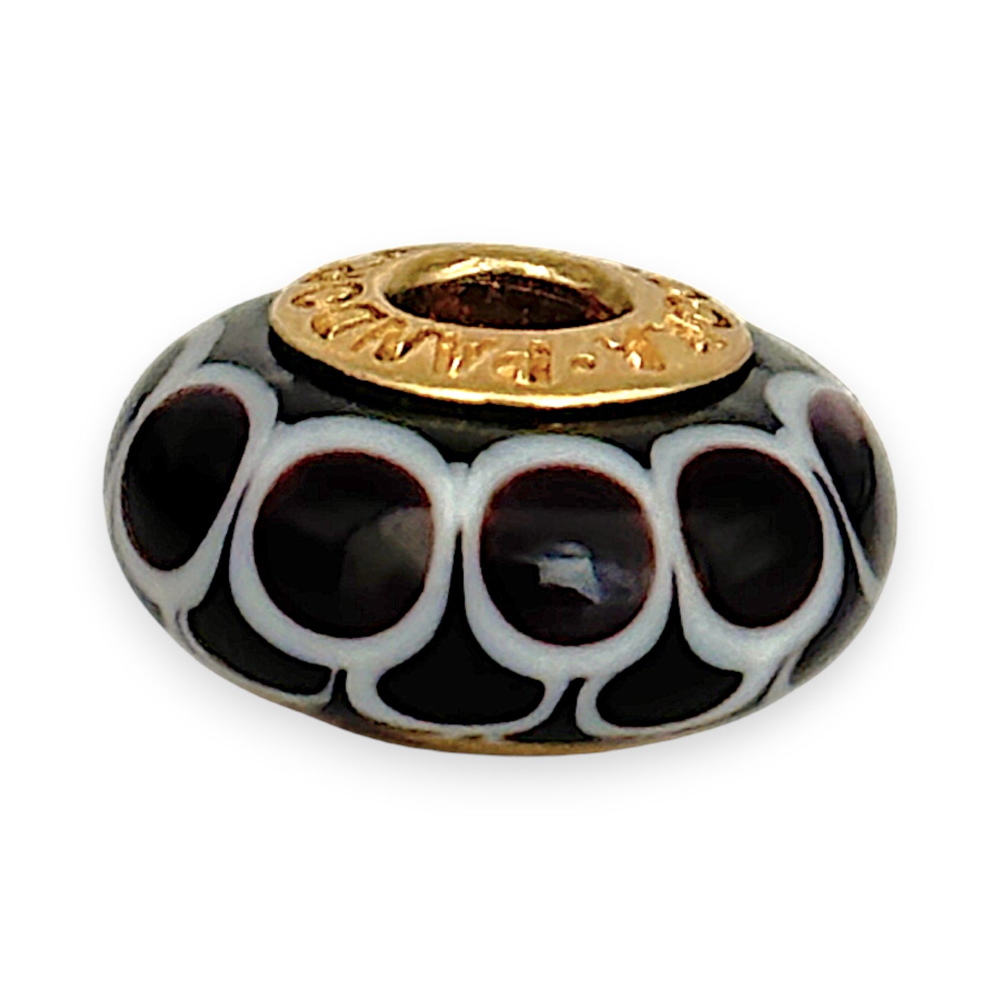 GOLD DEAL | 14ct (14K) Gold Core Pandora Murano Charm - Black/White Lotus