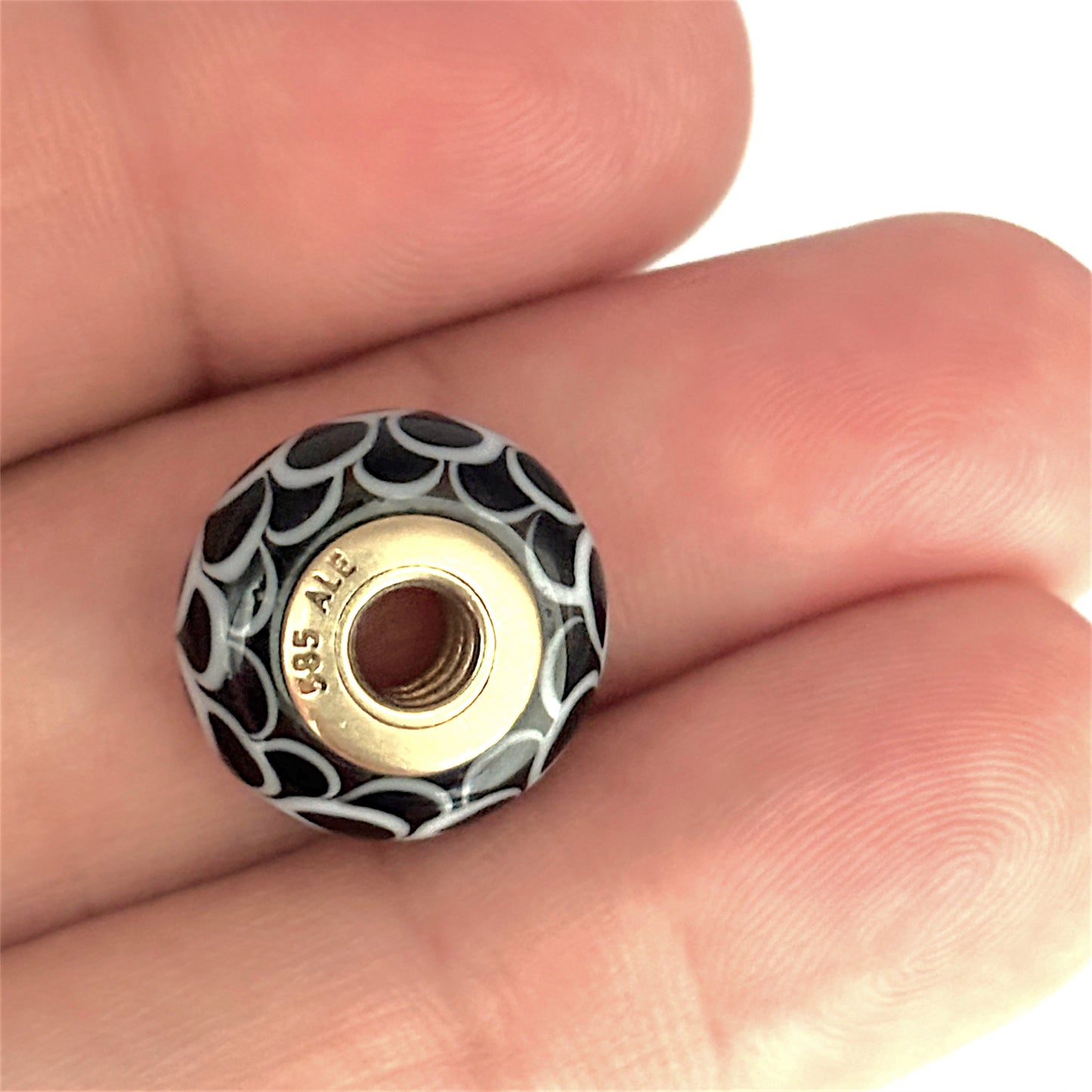 GOLD DEAL | 14ct (14K) Gold Core Pandora Murano Charm - Black/White Lotus