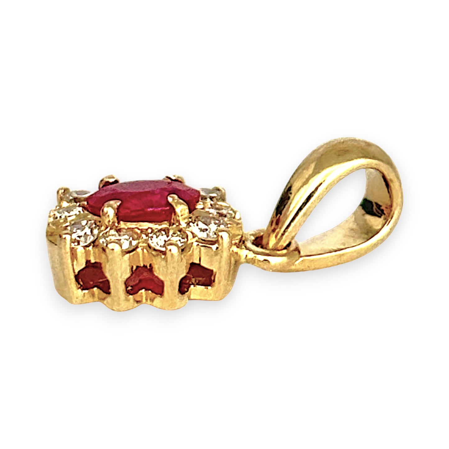 GOLD DEAL | 18ct (18K) Gold Natural Ruby & Diamond Halo Pendant