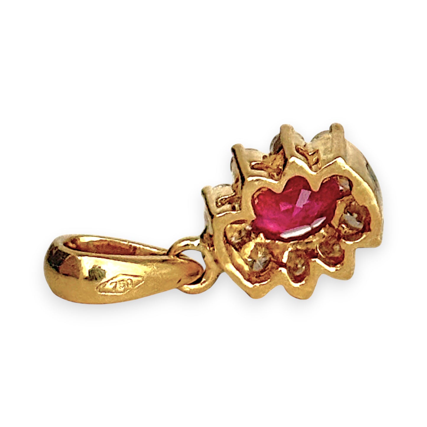 GOLD DEAL | 18ct (18K) Gold Natural Ruby & Diamond Halo Pendant
