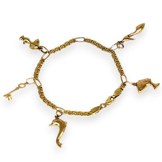 GOLD DEAL | 14ct (14K) Gold 5 Charms Bracelet 18cm