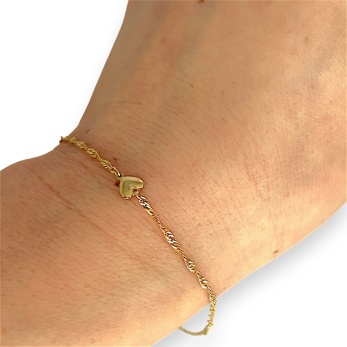 GOLD DEAL | 14ct (14K) Gold Sweet Embrace Heart Charm Bracelet 23cm