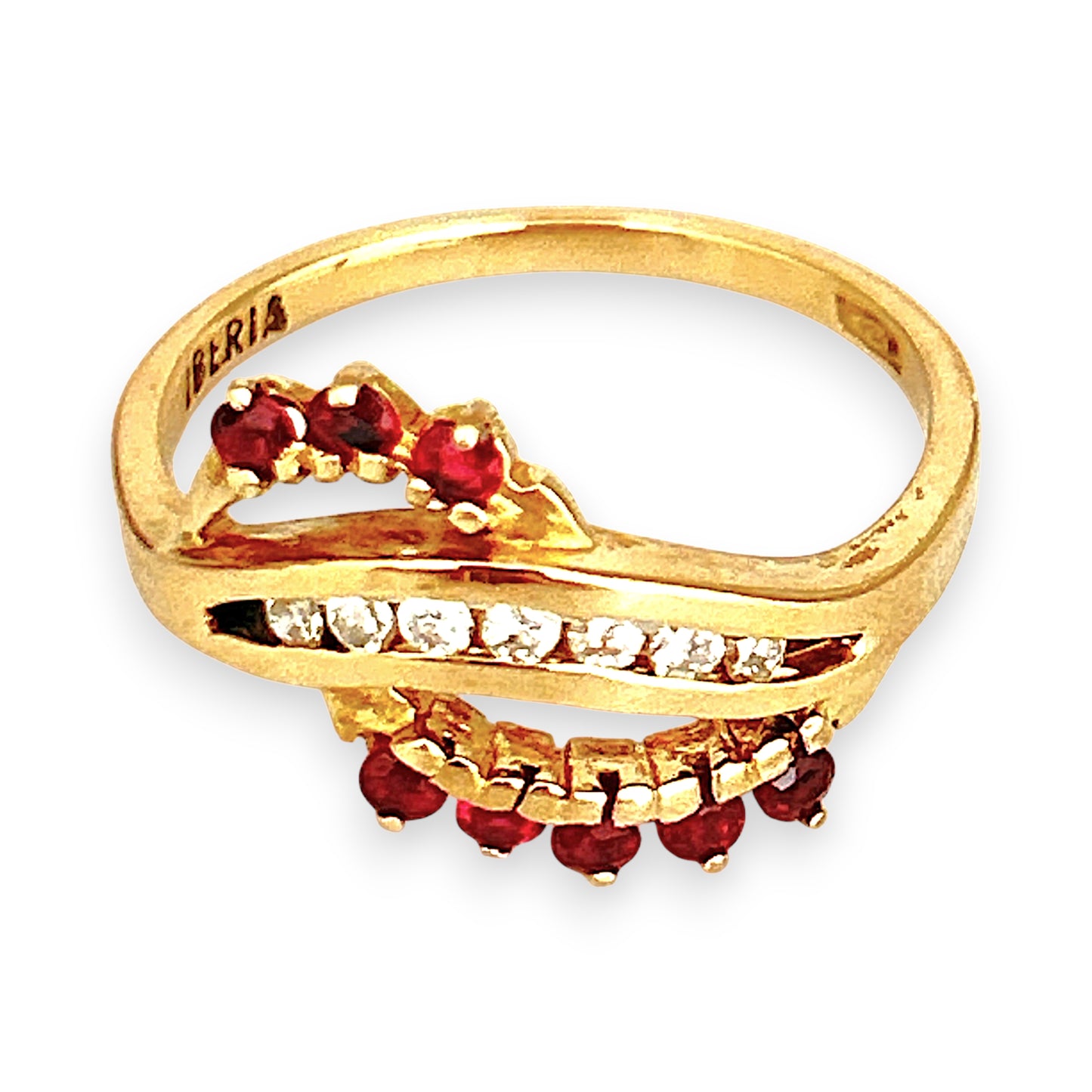 XMAS DEAL | 18kt Gold Garnet and Diamond Fan Ring – Bold Elegance in Motion