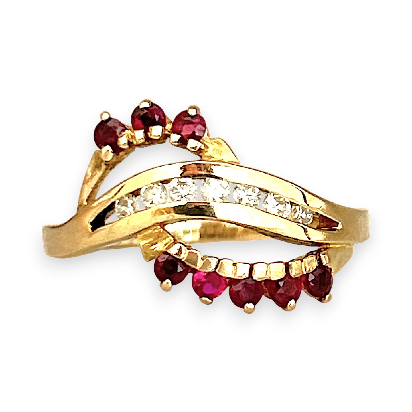 XMAS DEAL | 18kt Gold Garnet and Diamond Fan Ring – Bold Elegance in Motion