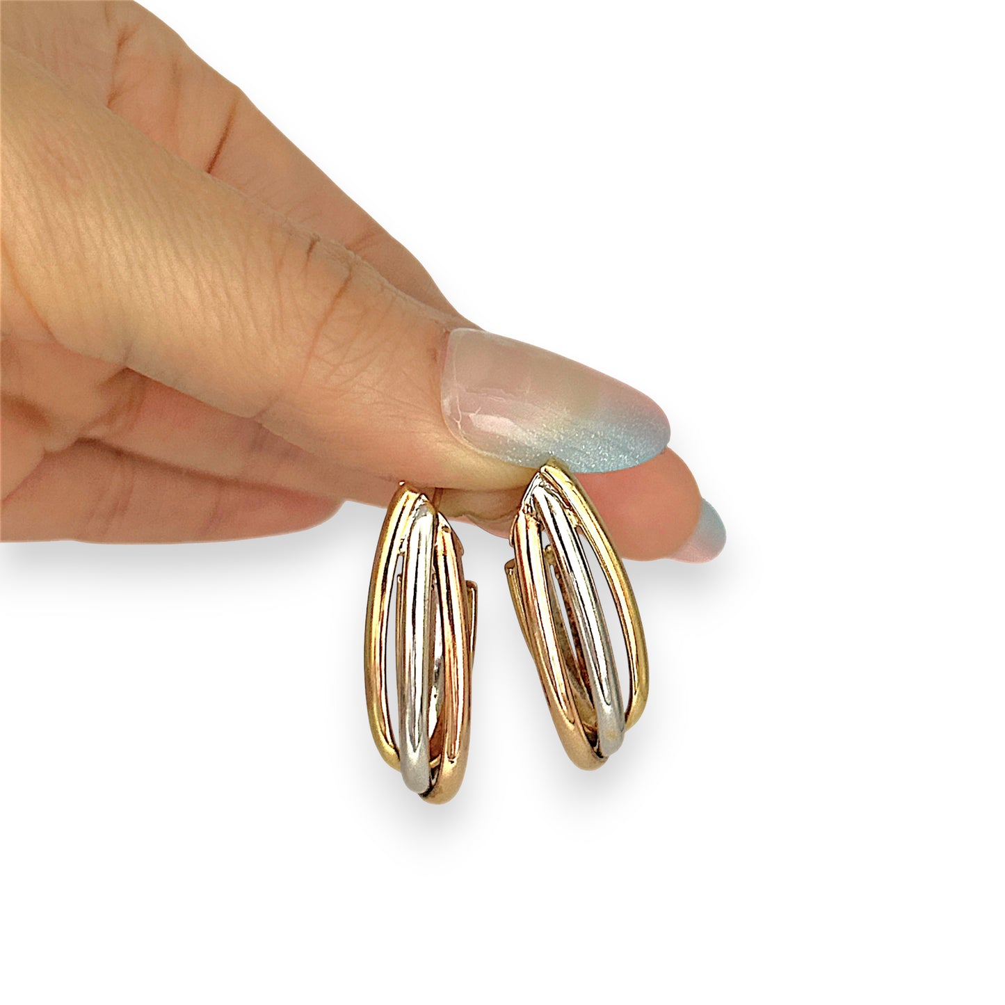 GOLD DEAL | 18ct Gold Tri Tone Upturned Arch Hoop Earrings 31.9mm