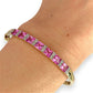GOLD DEAL | 9ct (9K) Gold Refurbished Pink Sapphire & Diamond Oval Bangle 64.3mm Valuation $3,200