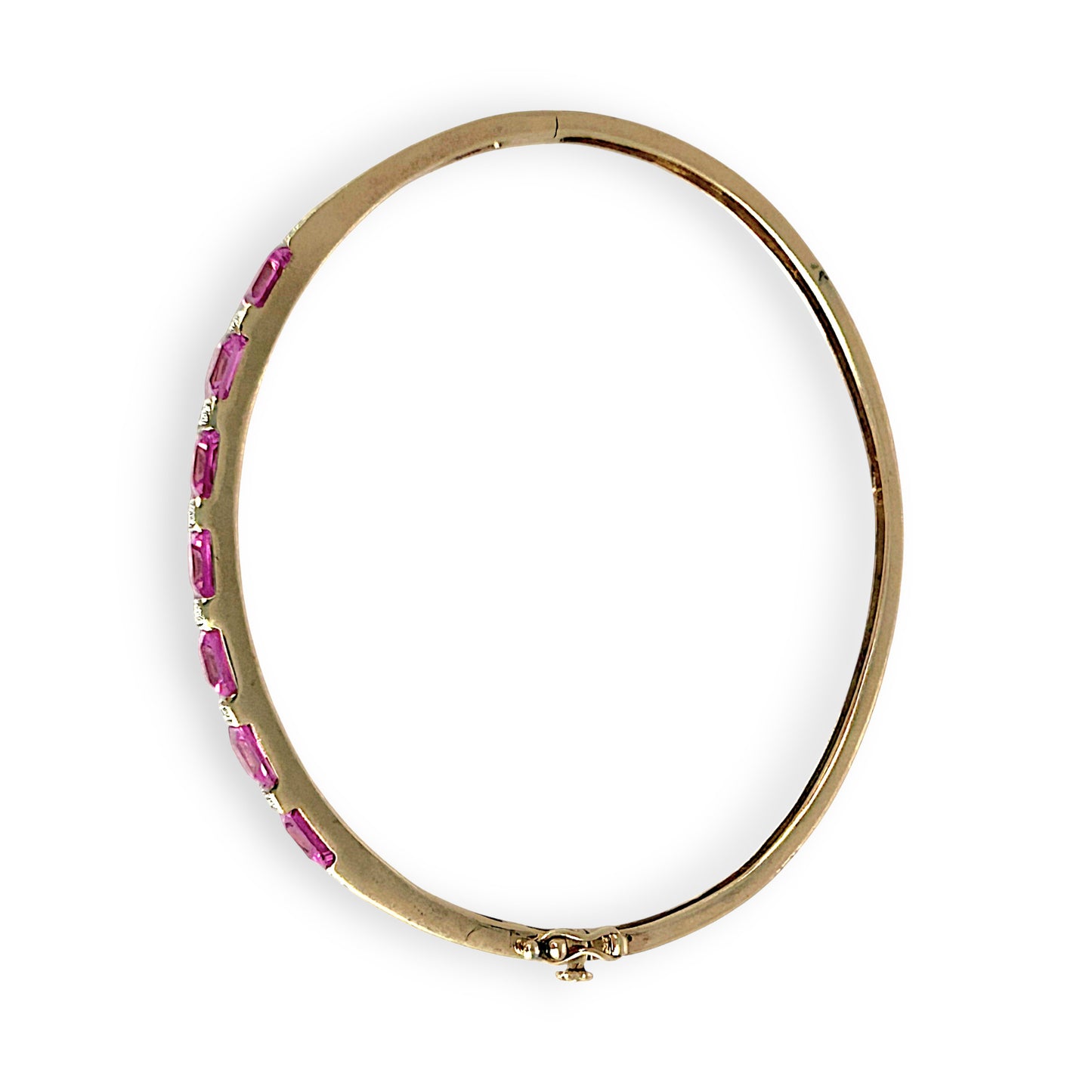 GOLD DEAL | 9ct (9K) Gold Refurbished Pink Sapphire & Diamond Oval Bangle 64.3mm Valuation $3,200