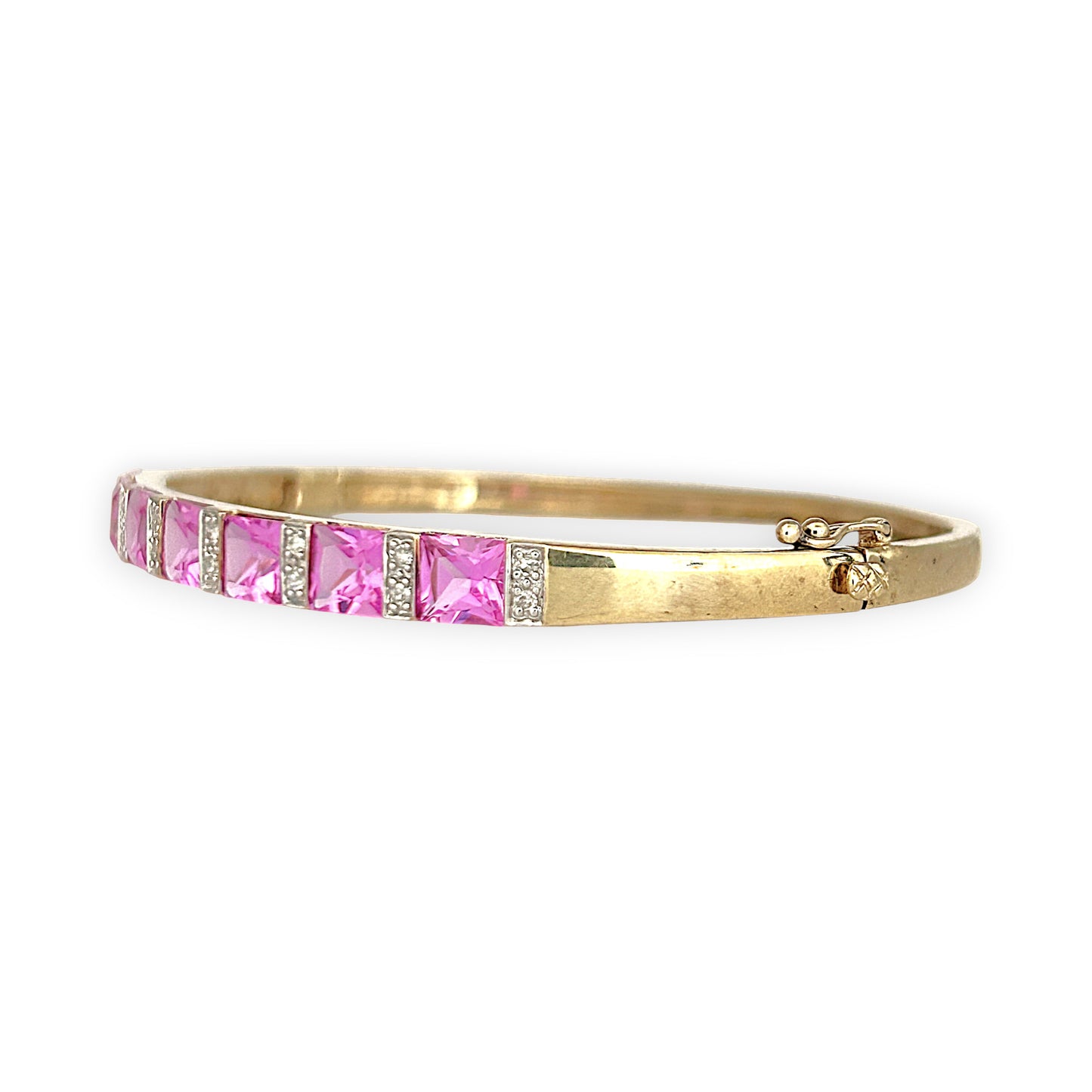 GOLD DEAL | 9ct (9K) Gold Refurbished Pink Sapphire & Diamond Oval Bangle 64.3mm Valuation $3,200