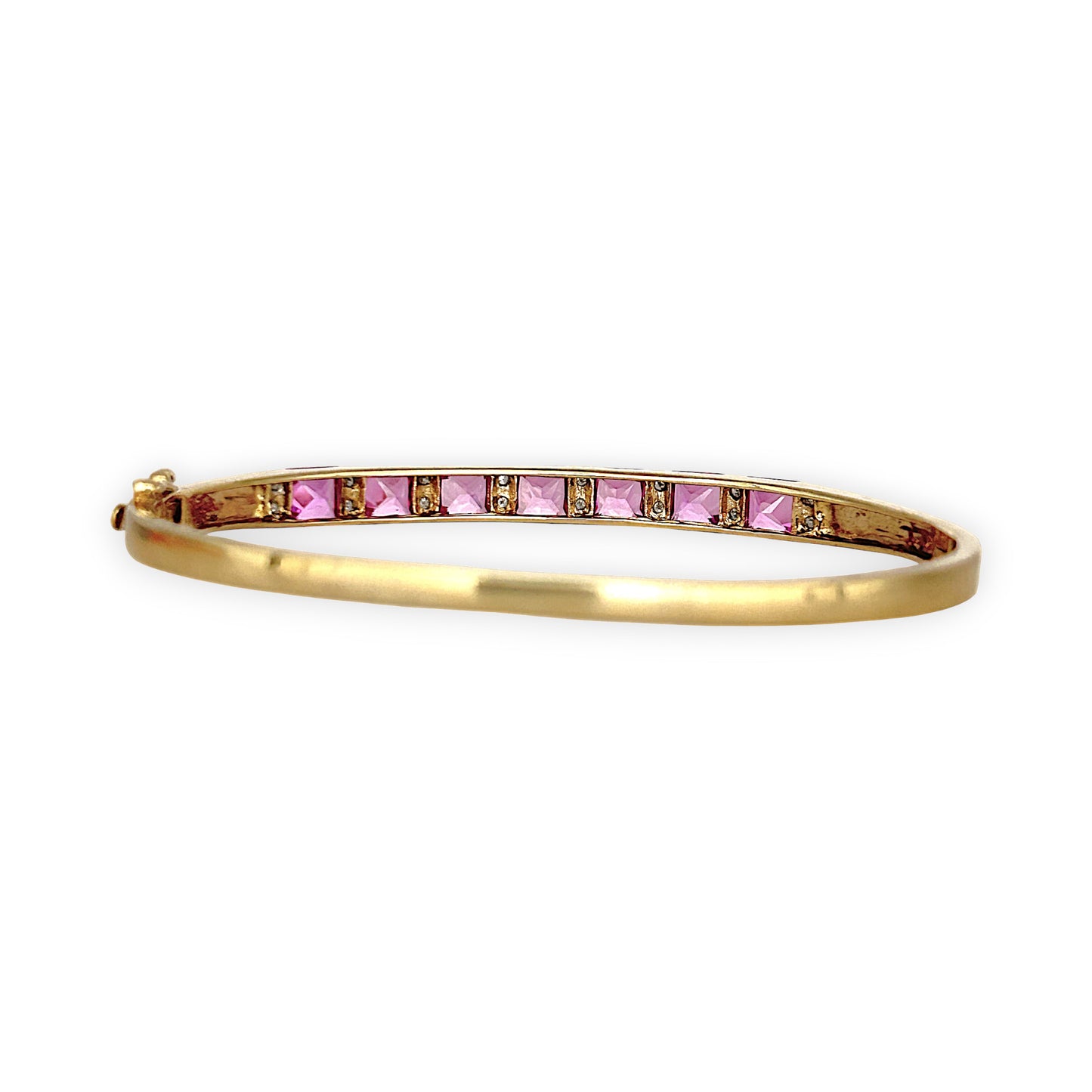 GOLD DEAL | 9ct (9K) Gold Refurbished Pink Sapphire & Diamond Oval Bangle 64.3mm Valuation $3,200