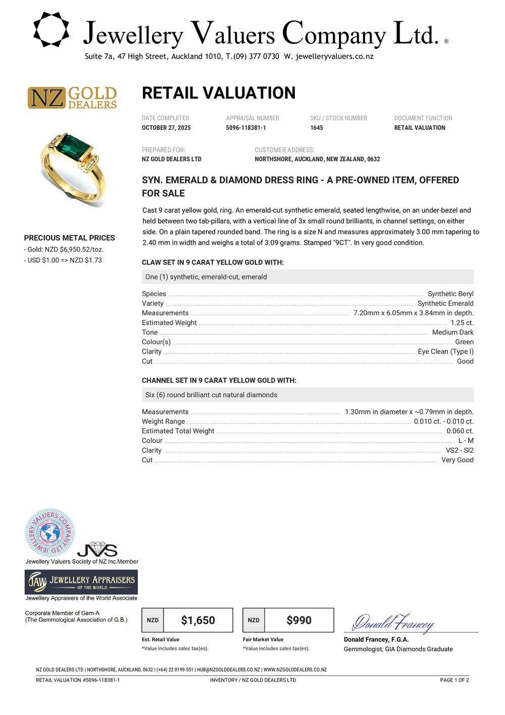 GOLD DEAL | 9ct Gold Emerald Luxe Ring Valuation $1,650