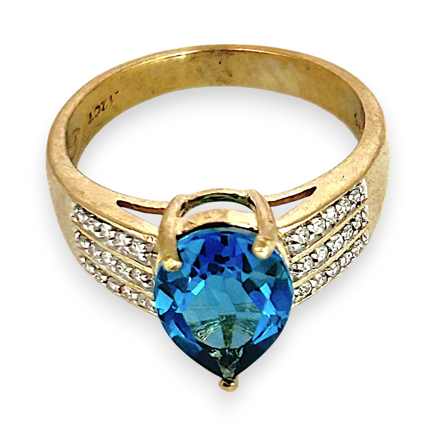 GOLD DEAL | 9ct (9K) Gold Refurbished Topaz & Diamond Dress Ring Size P Valuation $1,700