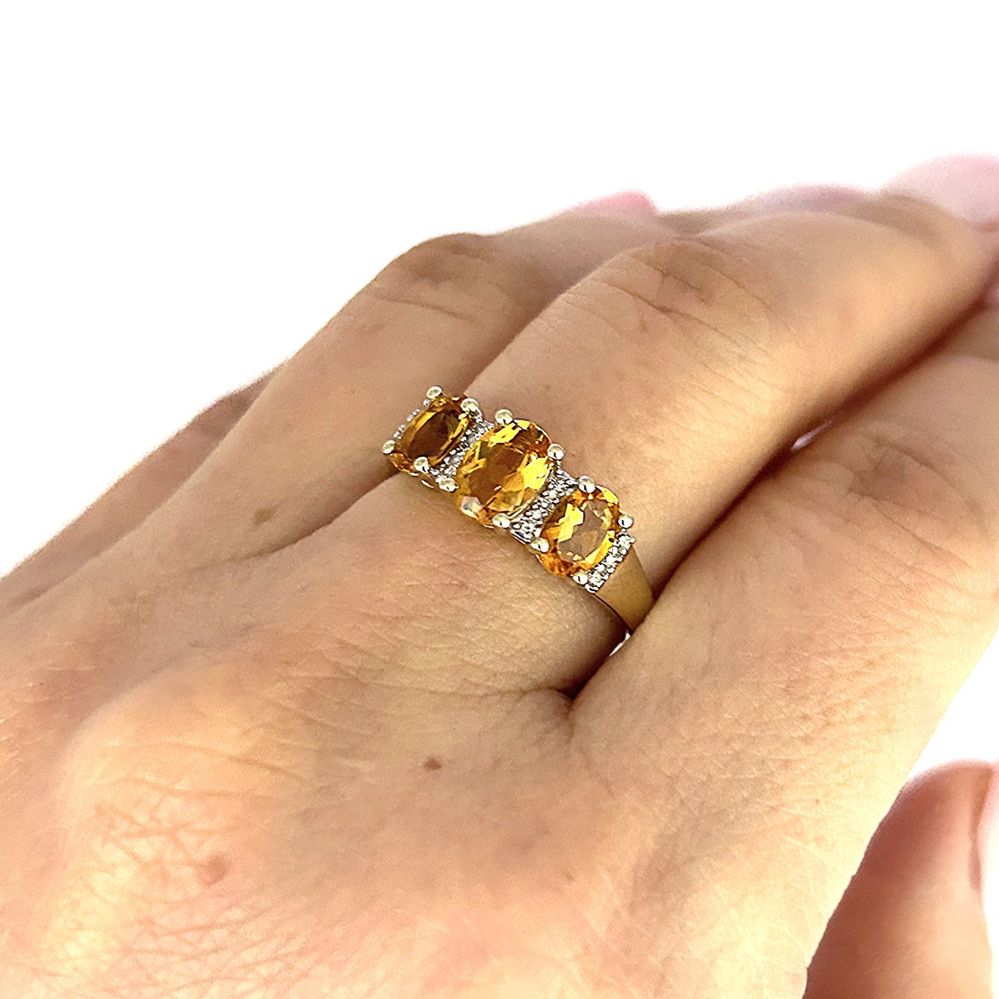 GOLD DEAL | 9ct (9K) Gold Citrine & Diamond Cluster Refurbished Ring Size O Valuation $1,000