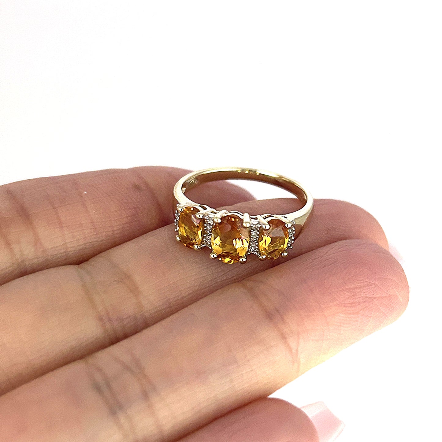 GOLD DEAL | 9ct (9K) Gold Citrine & Diamond Cluster Refurbished Ring Size O Valuation $1,000