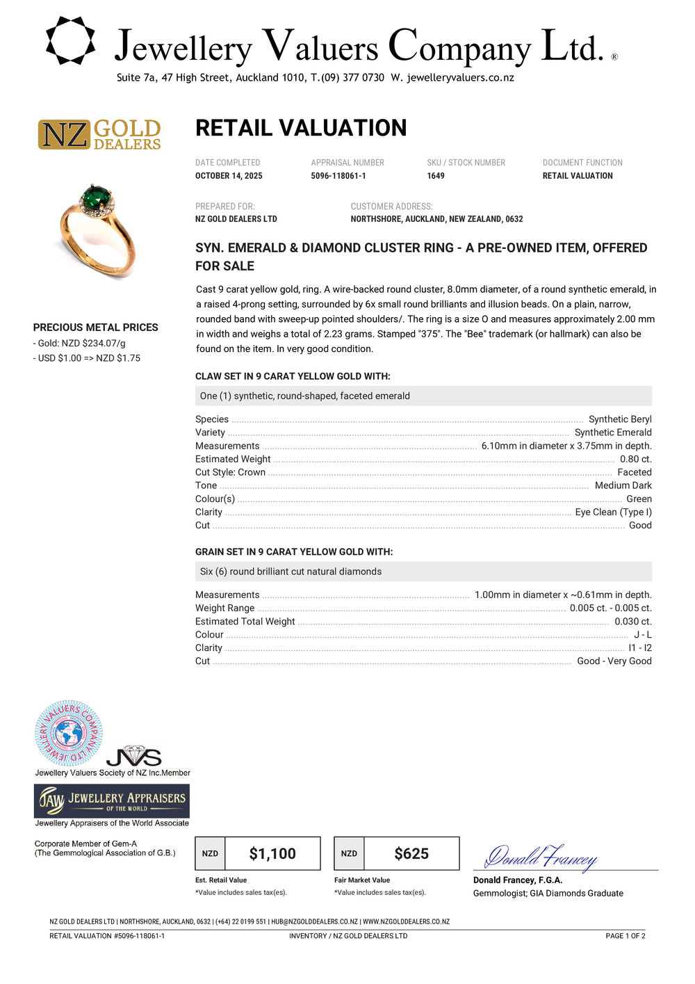GOLD DEAL | 9ct (9K) Gold Emerald Embrace Ring Valuation $1,100