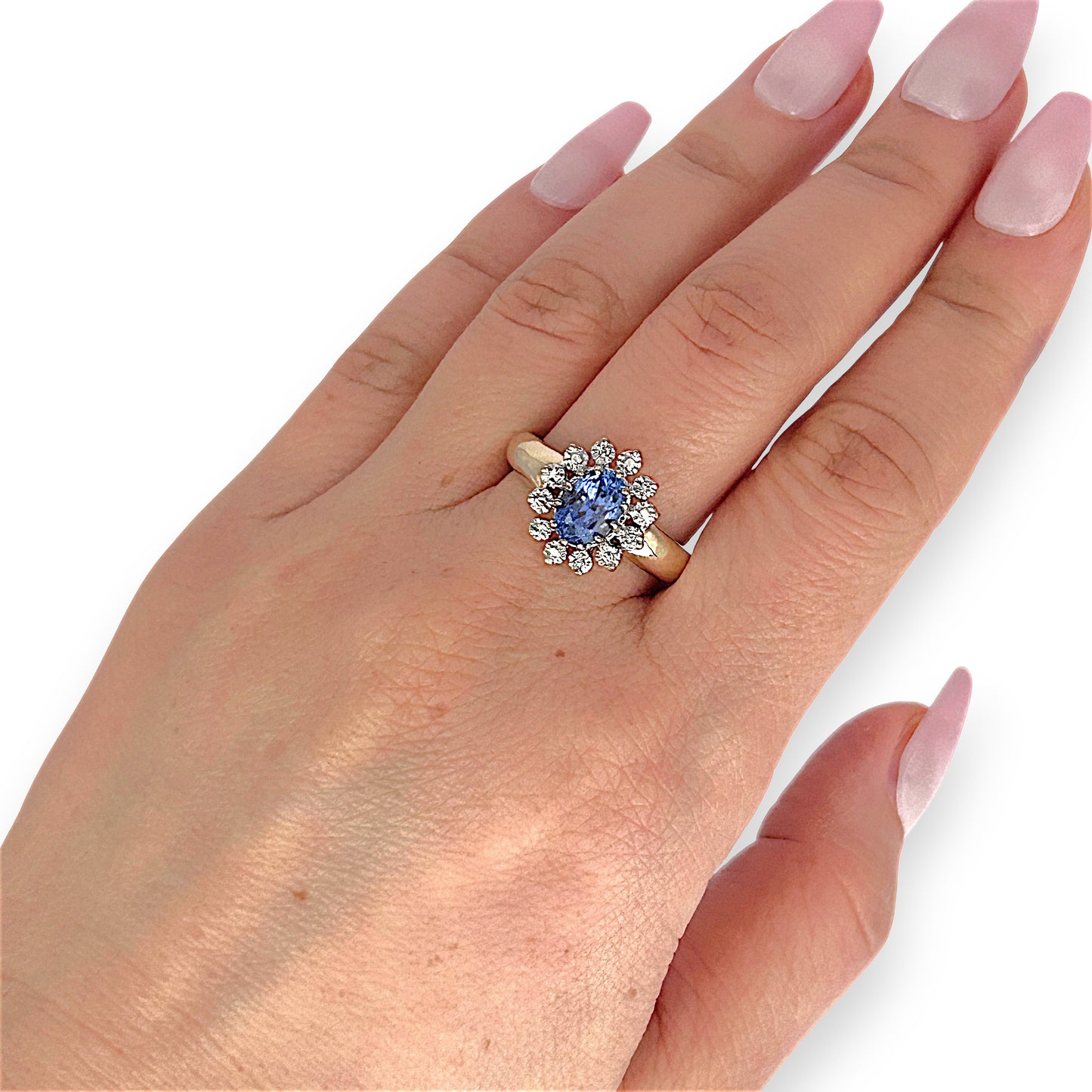 GOLD DEAL | 9ct (9K) Gold Heritage Sparkle Sapphire & Diamond Halo Ring Valuation $3,500