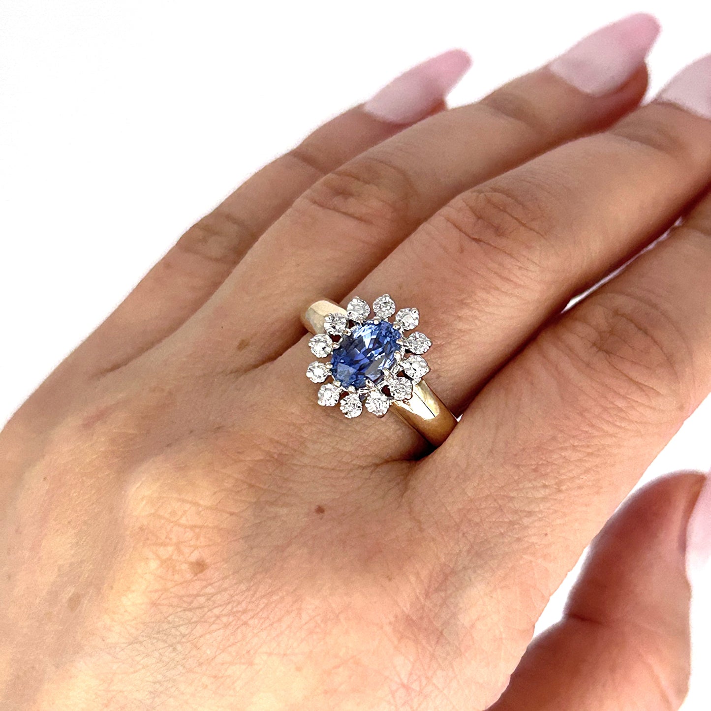 GOLD DEAL | 9ct (9K) Gold Heritage Sparkle Sapphire & Diamond Halo Ring Valuation $3,500