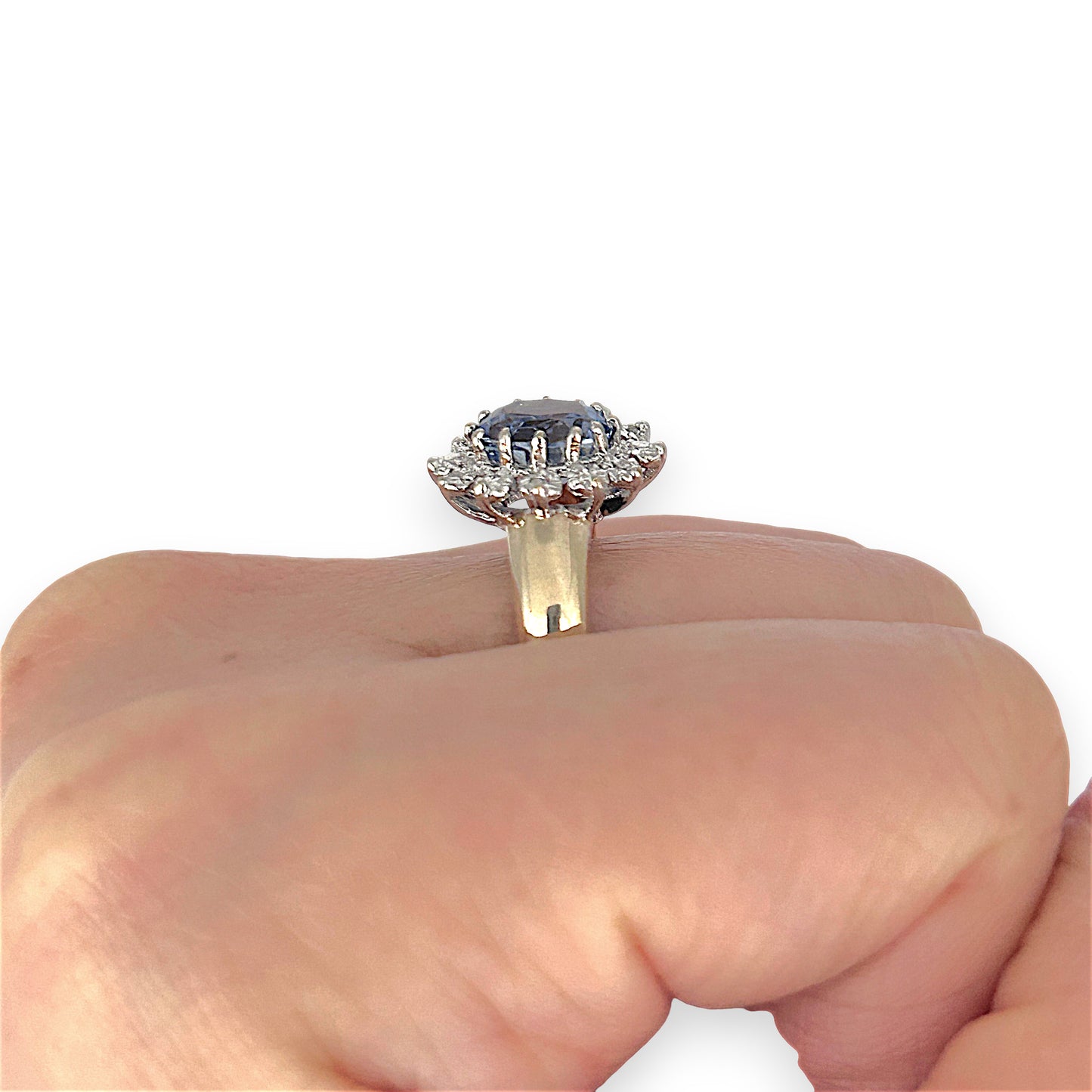 GOLD DEAL | 9ct (9K) Gold Heritage Sparkle Sapphire & Diamond Halo Ring Valuation $3,500