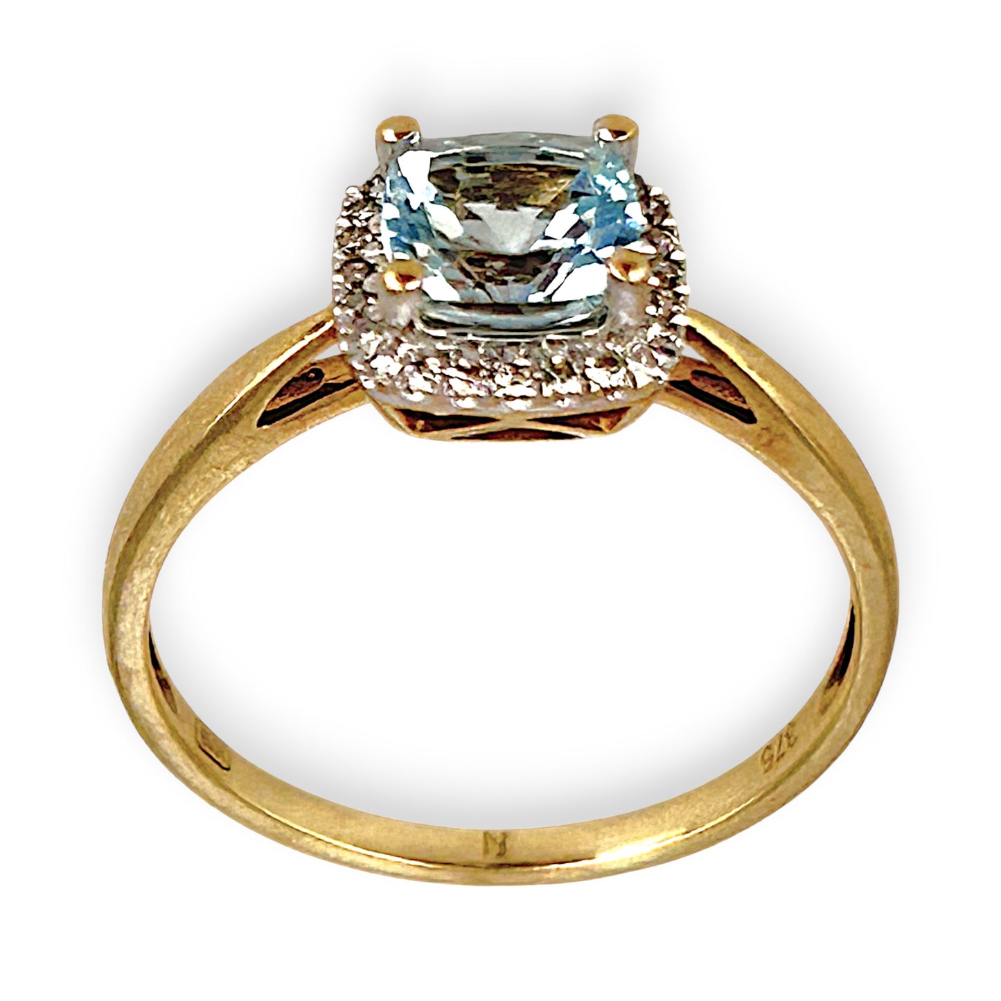 GOLD DEAL | 9ct (9K) Gold Affluent Elegance Aquamarine & Diamond Cluster Ring Valuation $1,100