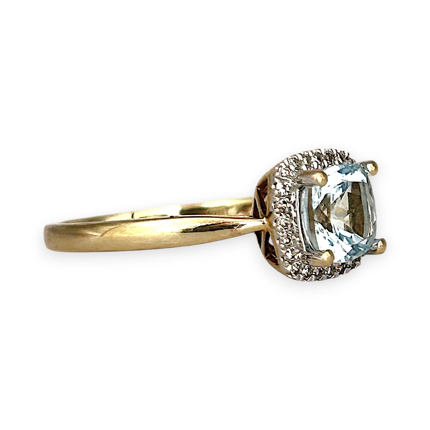 GOLD DEAL | 9ct (9K) Gold Affluent Elegance Aquamarine & Diamond Cluster Ring Valuation $1,100