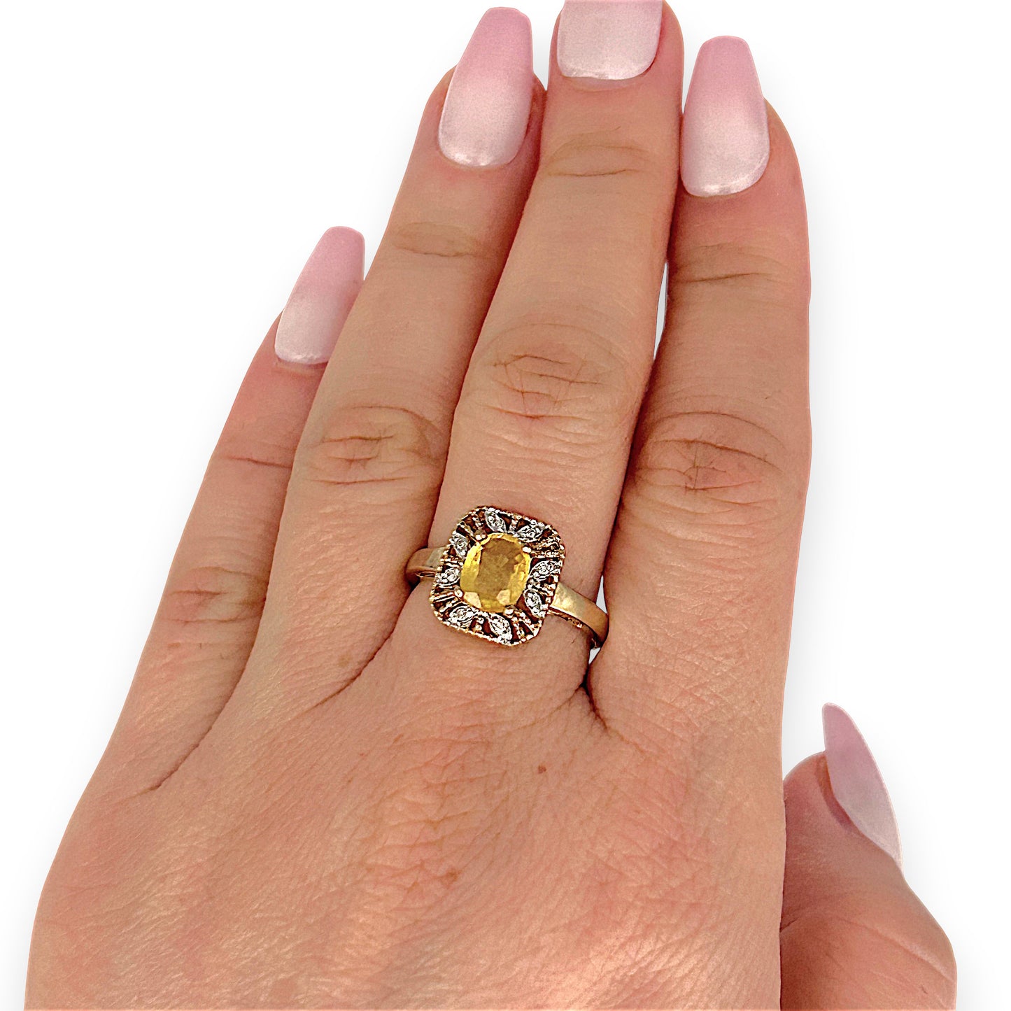 GOLD DEAL | 9ct (9K) Gold Regal Yellow Sapphire & Diamond Cluster Ring Valuation $2,200