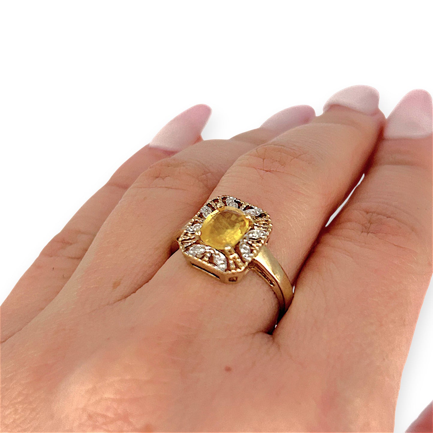 GOLD DEAL | 9ct (9K) Gold Regal Yellow Sapphire & Diamond Cluster Ring Valuation $2,200