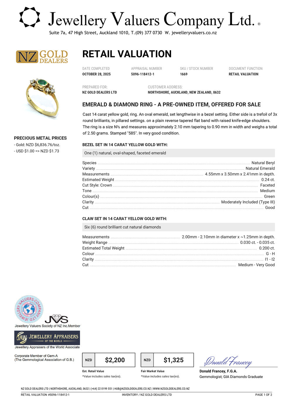 XMAS DEAL | 14kt Gold Emerald Grace Ring Valuation $2,200