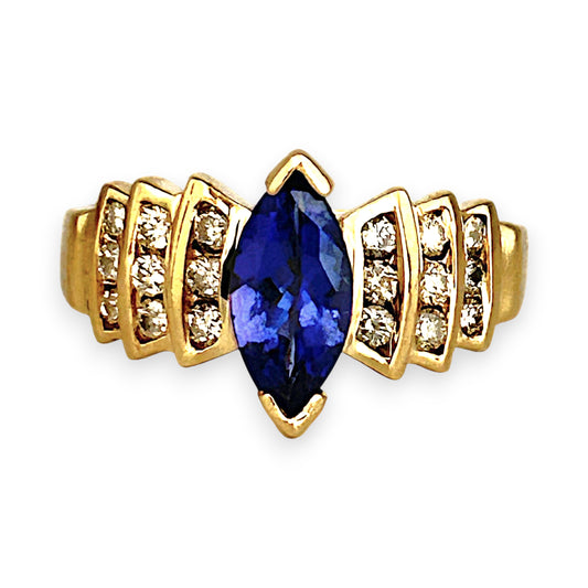 GOLD DEAL | 14ct Gold Bold Blue Tanzanite 1.00ct & Diamond 0.36ct Ring Valuation $6,237