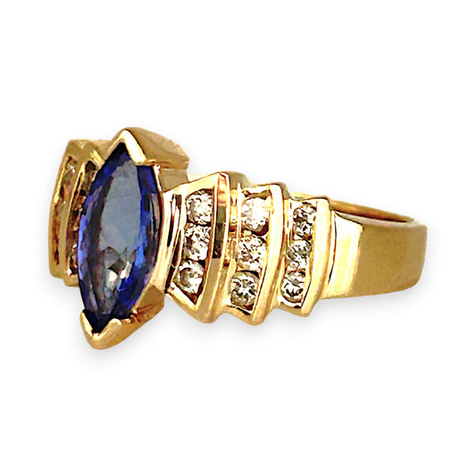 GOLD DEAL | 14ct Gold Bold Blue Tanzanite 1.00ct & Diamond 0.36ct Ring Valuation $6,237