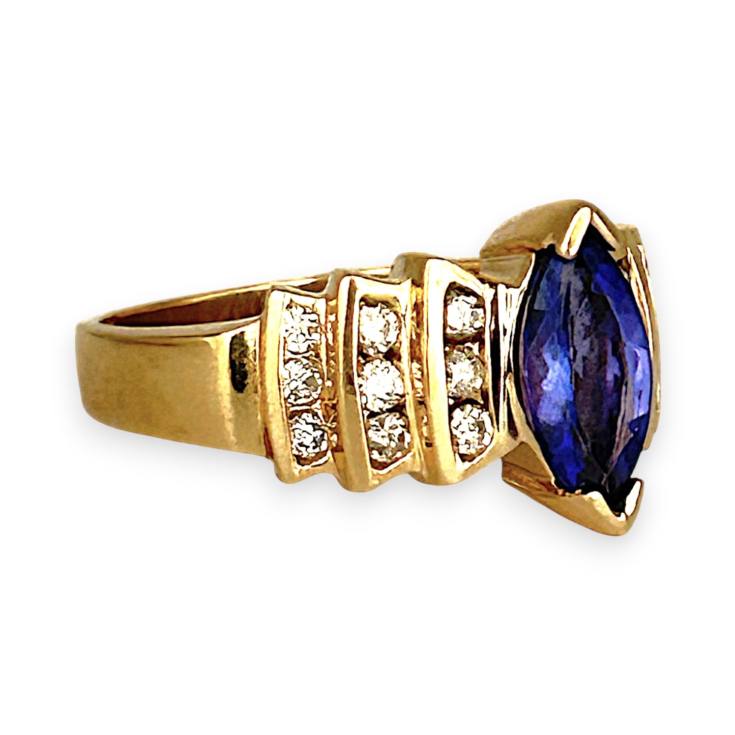 GOLD DEAL | 14ct Gold Bold Blue Tanzanite 1.00ct & Diamond 0.36ct Ring Valuation $6,237