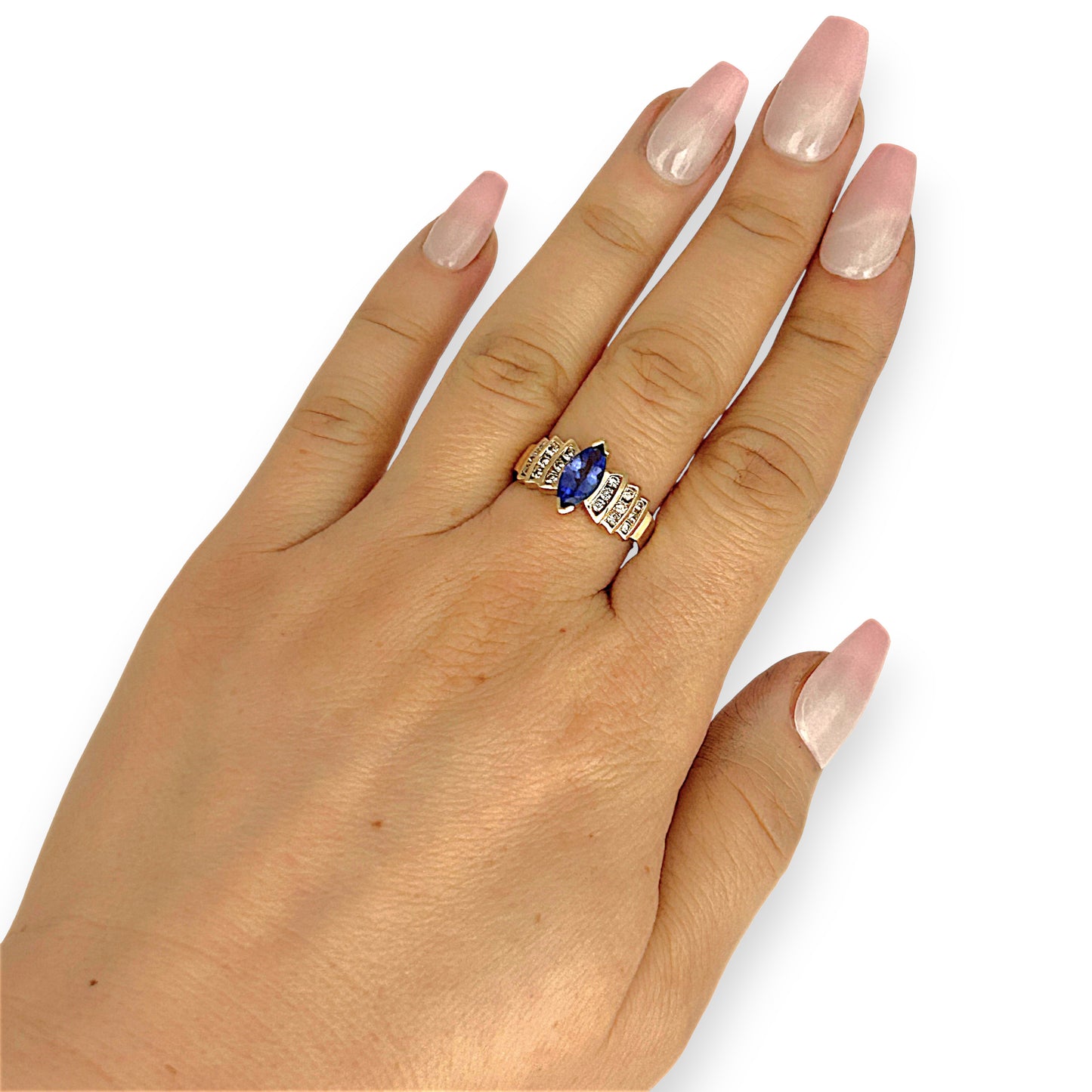 GOLD DEAL | 14ct Gold Bold Blue Tanzanite 1.00ct & Diamond 0.36ct Ring Valuation $6,237