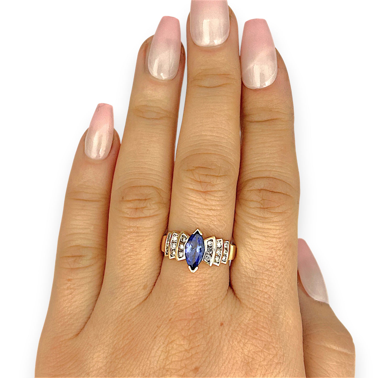 GOLD DEAL | 14ct Gold Bold Blue Tanzanite 1.00ct & Diamond 0.36ct Ring Valuation $6,237