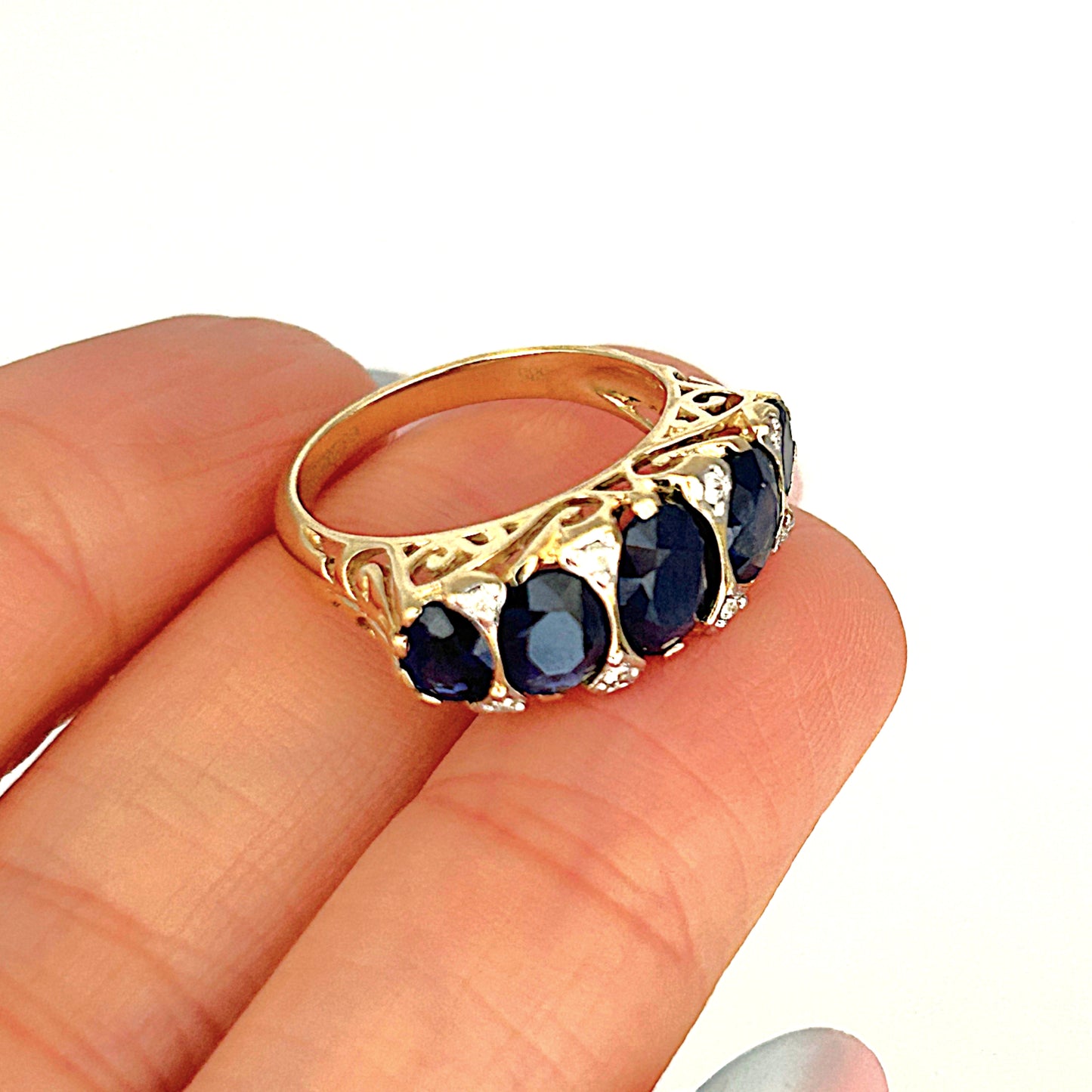 XMAS DEAL | 14kt Gold Midnight Radiance Sapphire & Diamond Ring Valuation $3,600