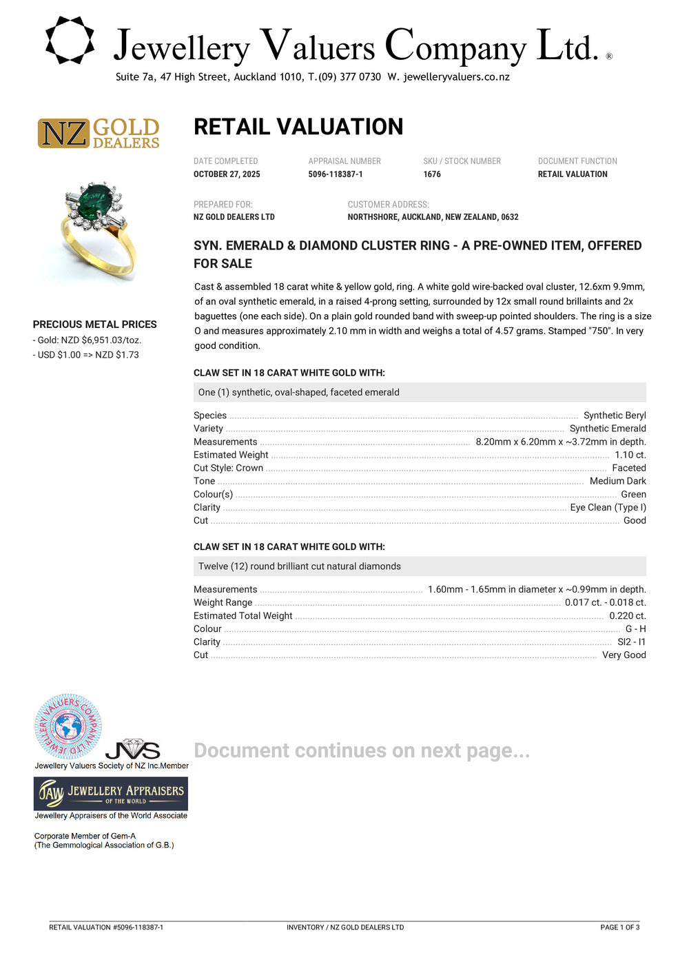 XMAS DEAL | 18kt Y/W Gold Emerald Symphony Ring Valuation $4,550