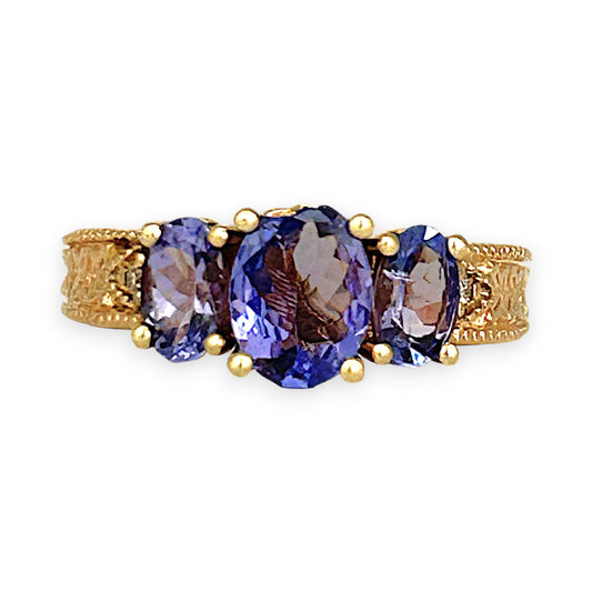 GOLD DEAL | 14ct Gold Luxurious Tri Tanzanite 2.0ct & Diamond Ring Valuation $5,456