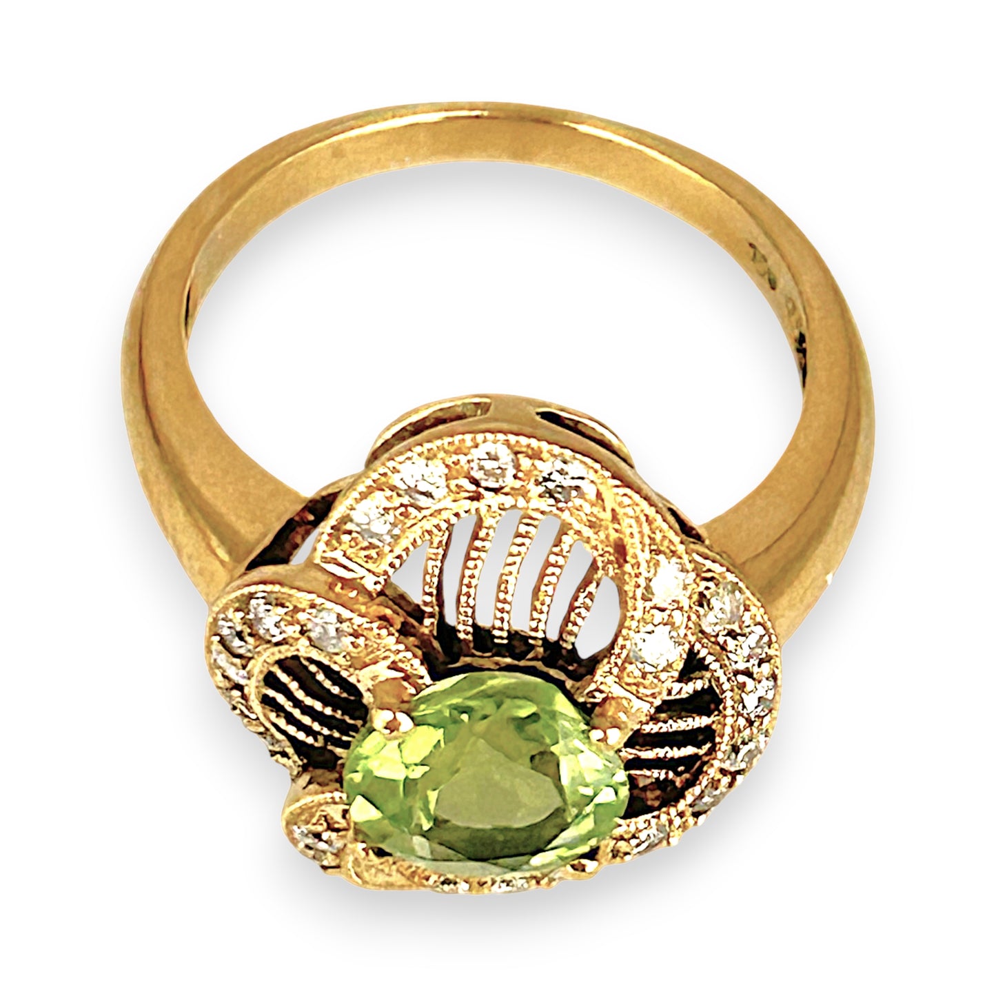 XMAS DEAL | 18kt Gold Verde Éclat Peridot & Diamond Filigree Ring Valuation $4,400