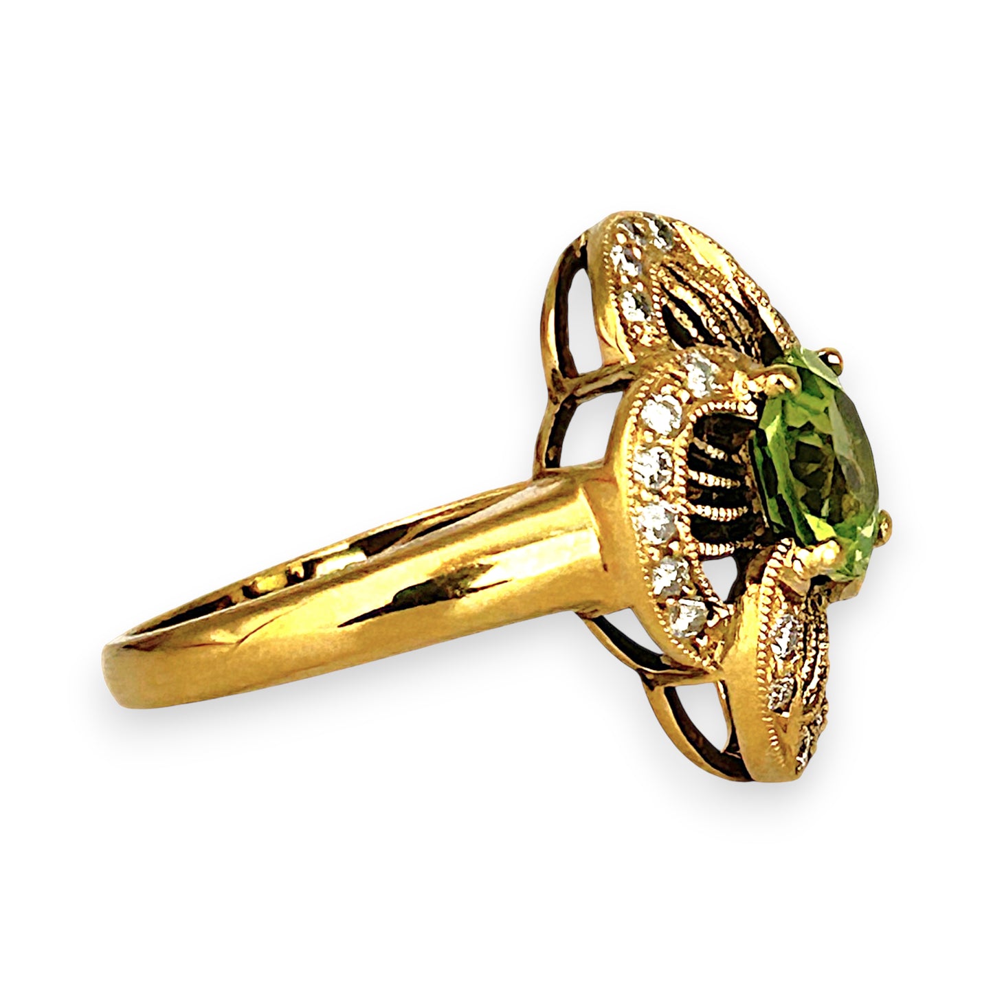 XMAS DEAL | 18kt Gold Verde Éclat Peridot & Diamond Filigree Ring Valuation $4,400