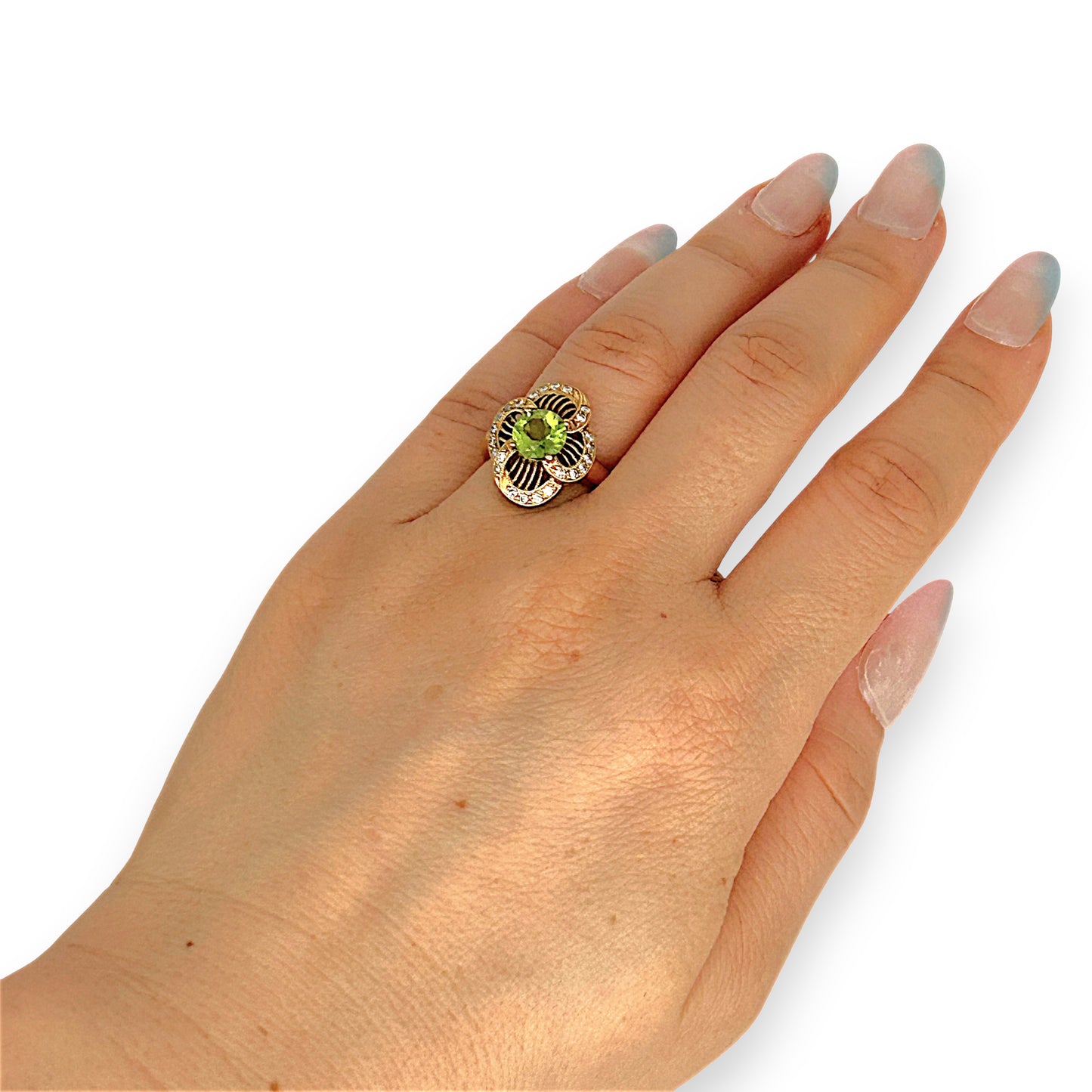 XMAS DEAL | 18kt Gold Verde Éclat Peridot & Diamond Filigree Ring Valuation $4,400