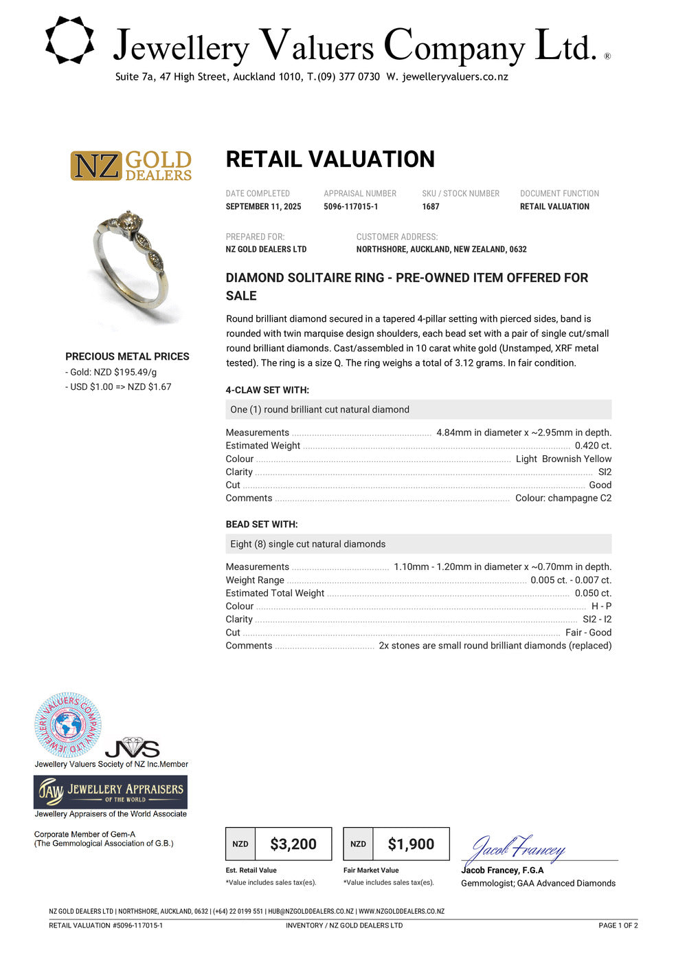 GOLD DEAL | 10ct (10k) White Gold Aurora Solitaire Ring Valuation $3,200