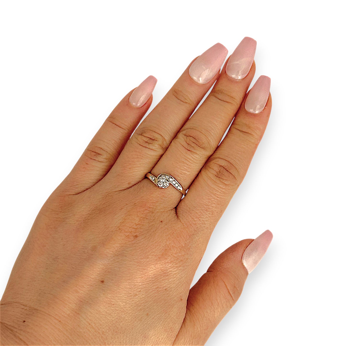 GOLD DEAL | 9ct Gold Swirl Cluster Diamond Ring Size M