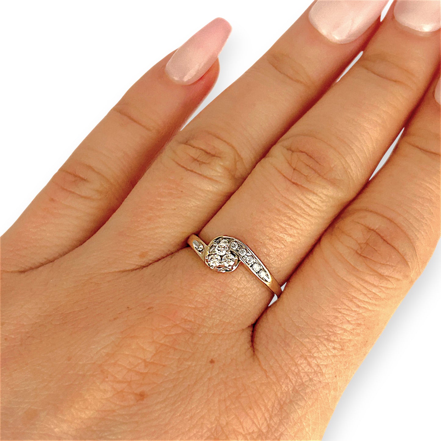 GOLD DEAL | 9ct Gold Swirl Cluster Diamond Ring Size M