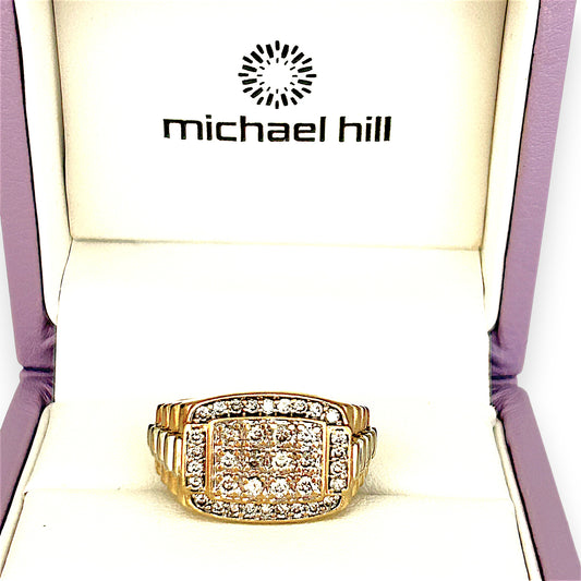 GOLD DEAL | 10ct (10K) Y/W Gold MICHAEL HILL Regal Grid Diamond 1.00ct Statement Ring