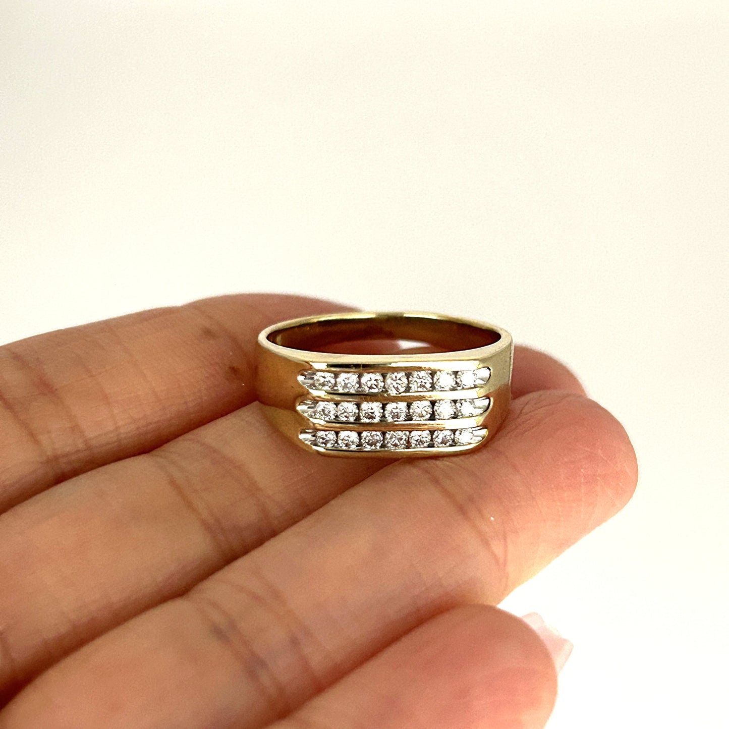 GOLD DEAL | 10ct (10K) Gold MICHAEL HILL Triple Row Diamond 0.50ct Ring Valuation $3,629