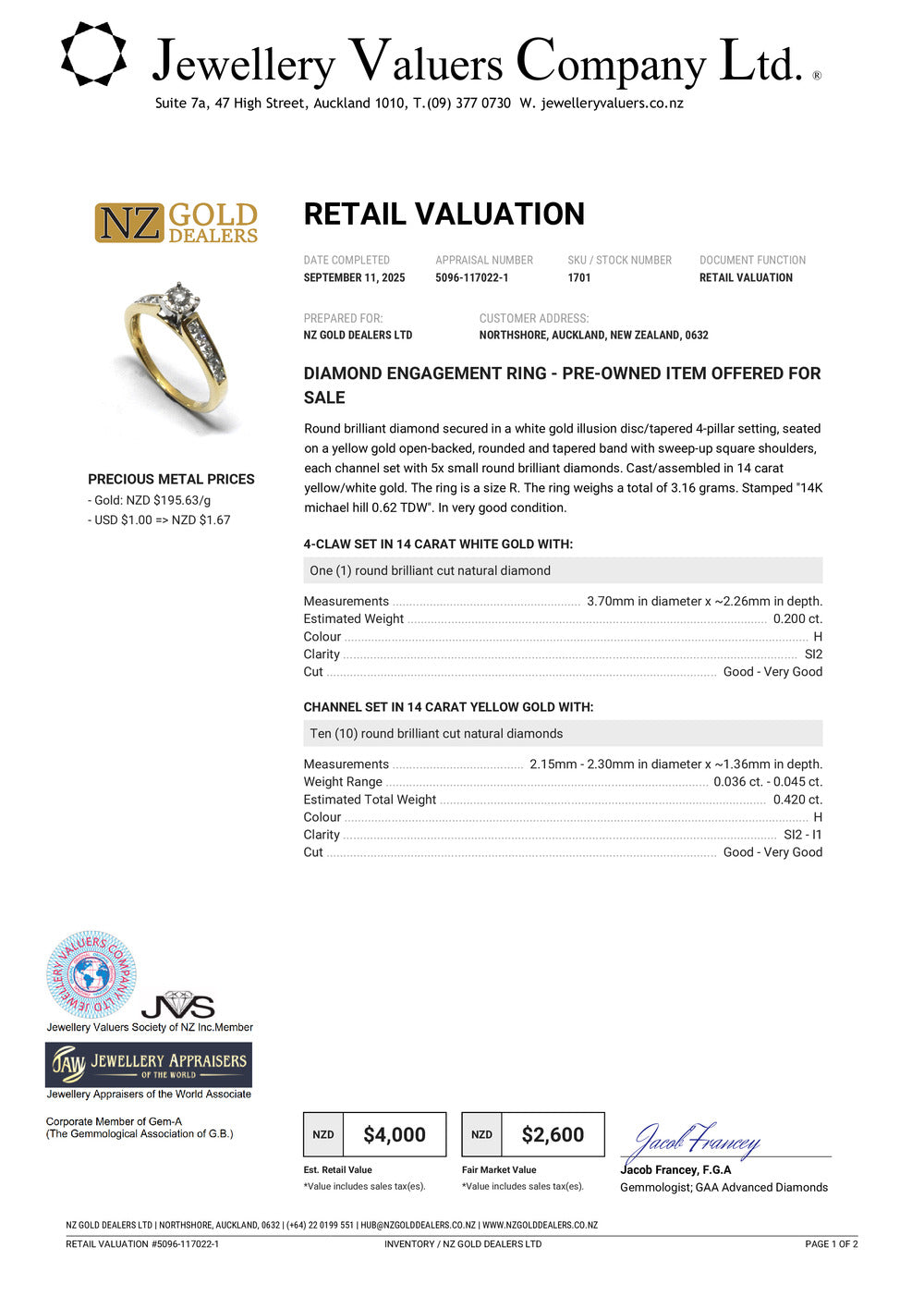 GOLD DEAL | 14ct (14K) Gold MICHAEL HILL Classic Diamond 0.62ct Solitaire Ring Valuation $4,000
