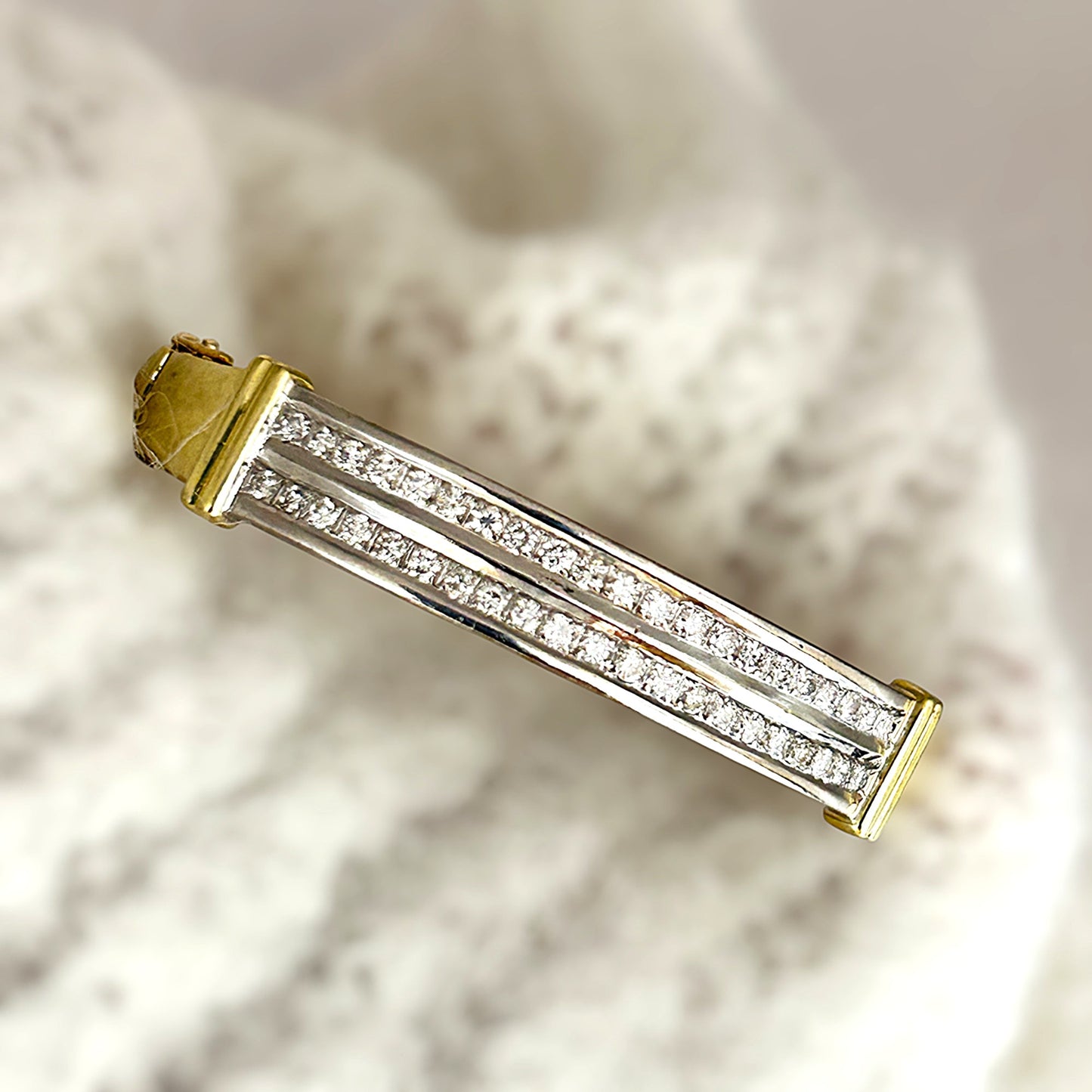 GOLD DEAL | 14ct (14K) Y/W Gold Lustre Line Bangle with 1.60ct Diamonds Valuation $15,950