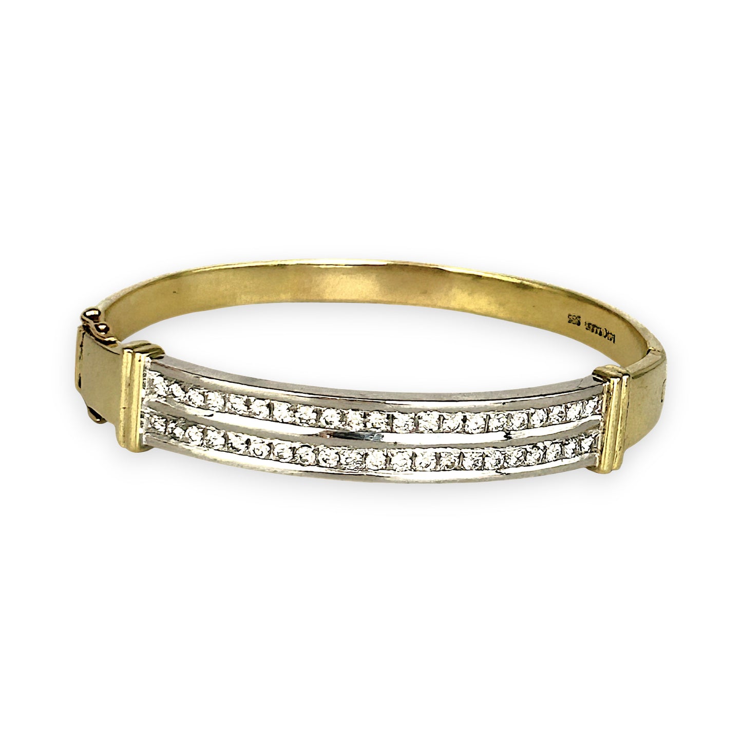 GOLD DEAL | 14ct (14K) Y/W Gold Lustre Line Bangle with 1.60ct Diamonds Valuation $15,950