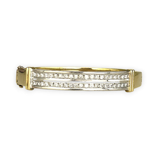 GOLD DEAL | 14ct (14K) Y/W Gold Lustre Line Bangle with 1.60ct Diamonds Valuation $15,950
