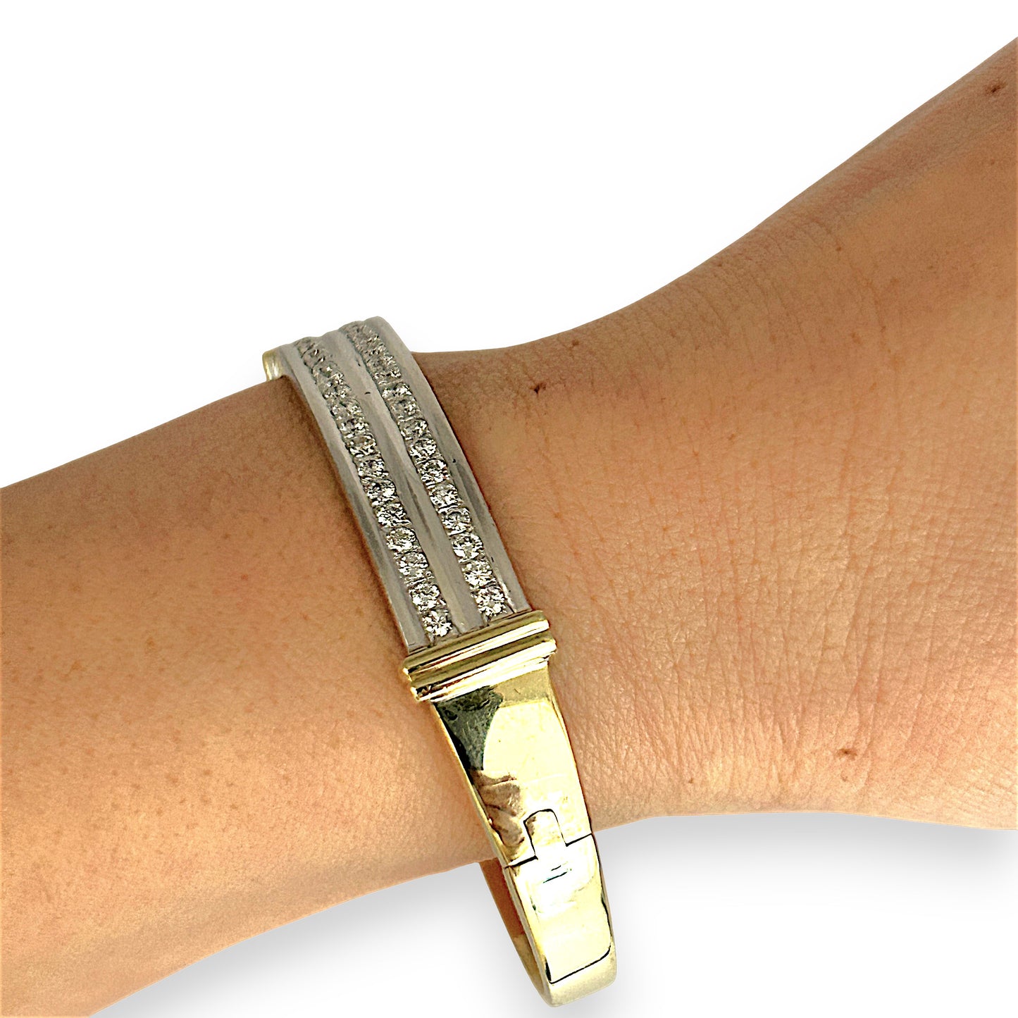 GOLD DEAL | 14ct (14K) Y/W Gold Lustre Line Bangle with 1.60ct Diamonds Valuation $15,950